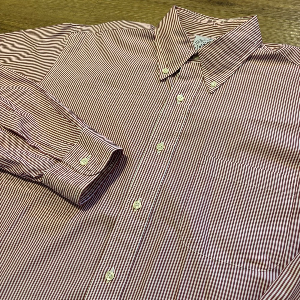 J. Press Striped Button Down Shirt Men's 15.5-34 Red Butcher Stripe Made In USA